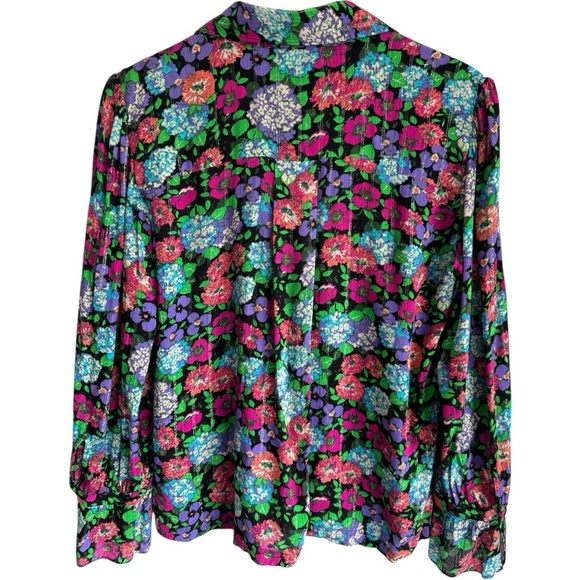 BA&SH Phara Floral Print Blouse | Long Sleeve Button Down Top Black Medium US 8 - Picture 8 of 9